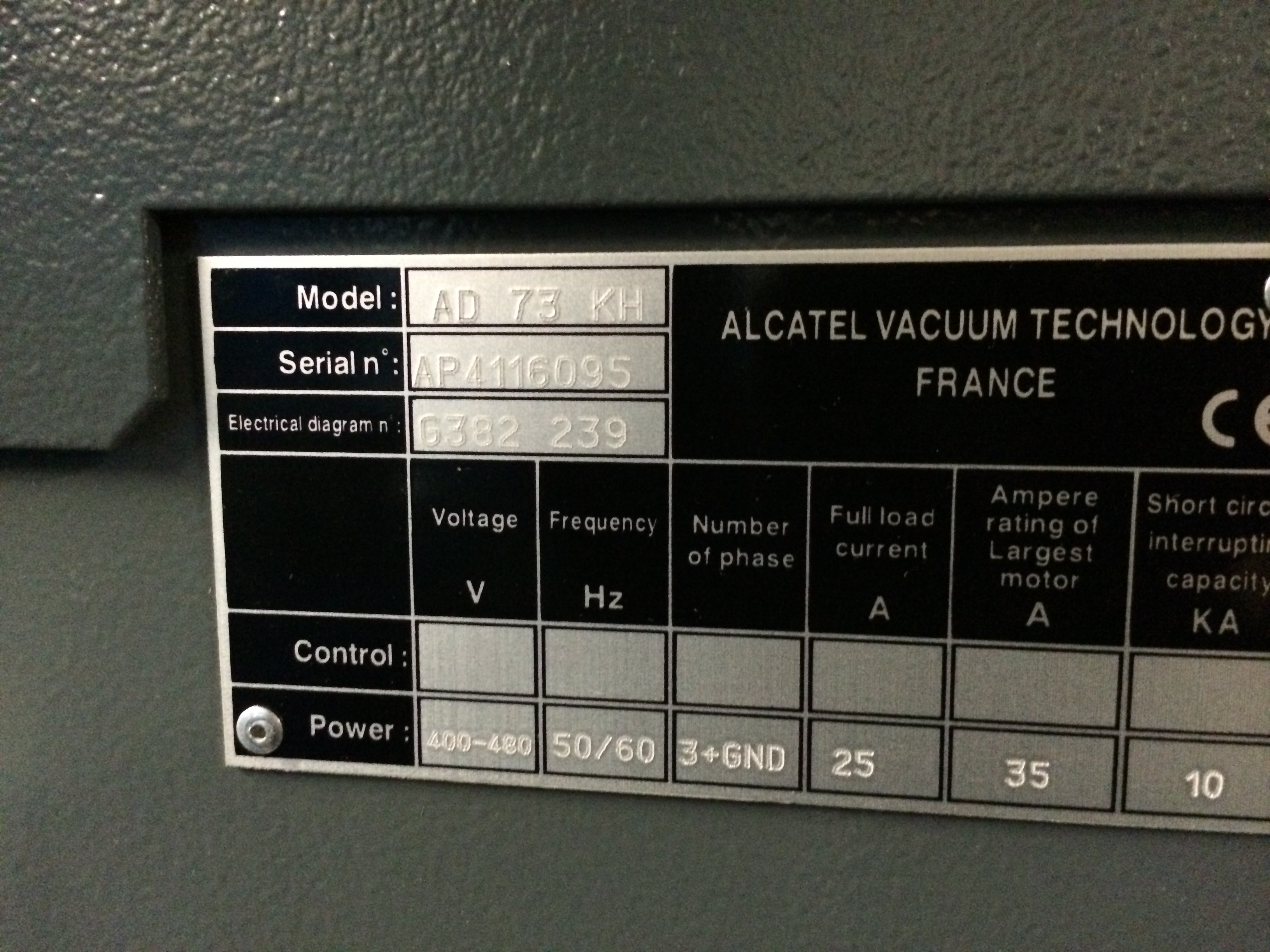 Used ALCATEL Adixen Pump System - AD103KH / AD73KH / A1803H