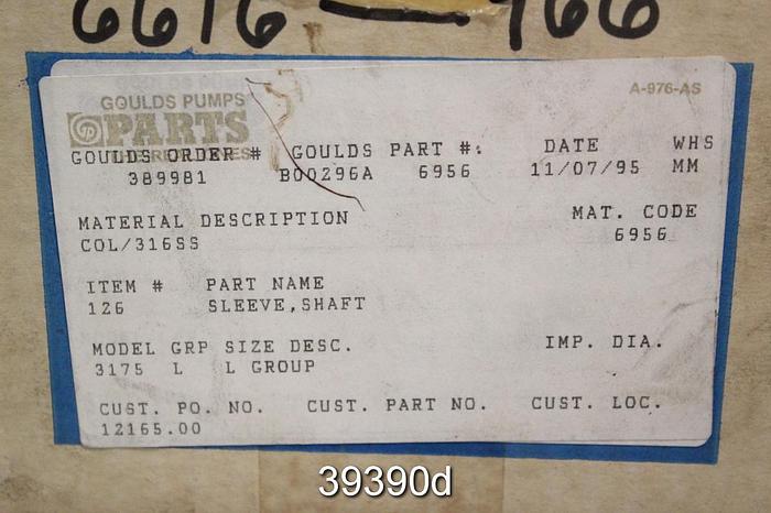 Unused Goulds 3175 L Shaft Sleeve, Unused, B00296A #39390