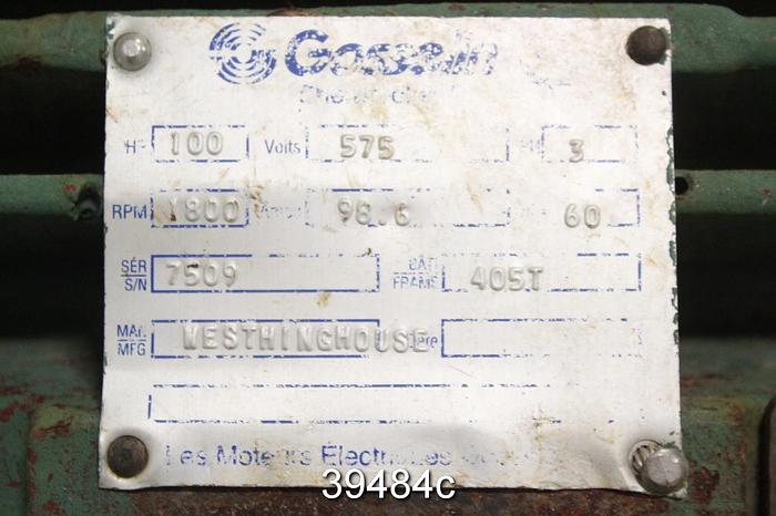 Used Westinghouse 100 HP AC Motor, 575 Volts, 405 T Frame, 1800 RPM #39484