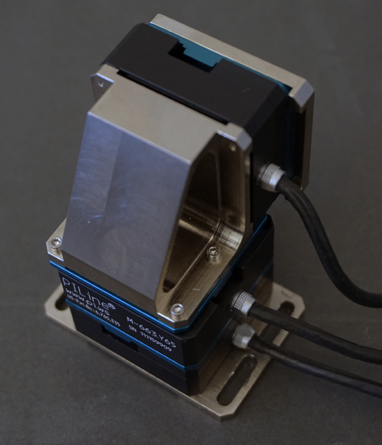 Used PI M-663.465 3 axis micropositioning piezo stage with C-867, C-867.260 controllers