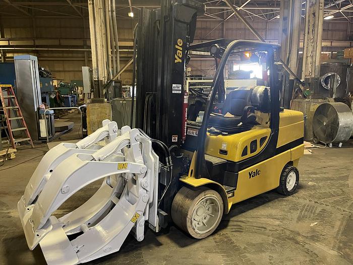 Used 12,000 POUND YALE GLC120SVX WITH 60" DIAMETER CASCADE ROLL CLAMP