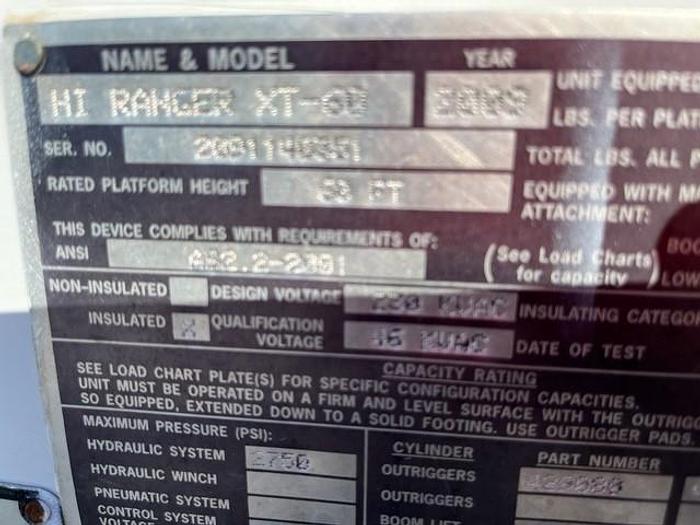 Used C59623 Terex Hiranger XT60 65ft Bucket Boom on 2010 Ford F750 Forestry Dump Truck