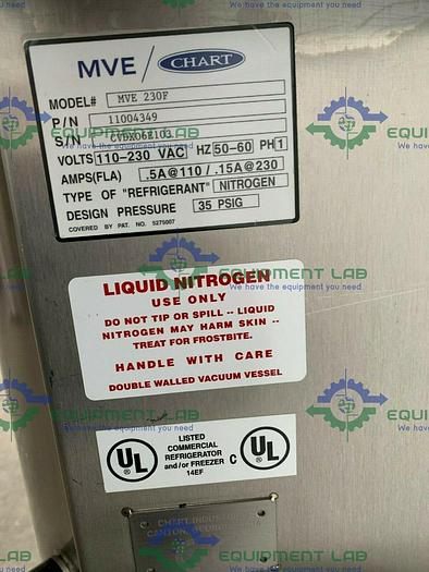 Used CHART MVE 230F Liquid Nitrogen Cryogenic Storage Tank w/ TEC 2000