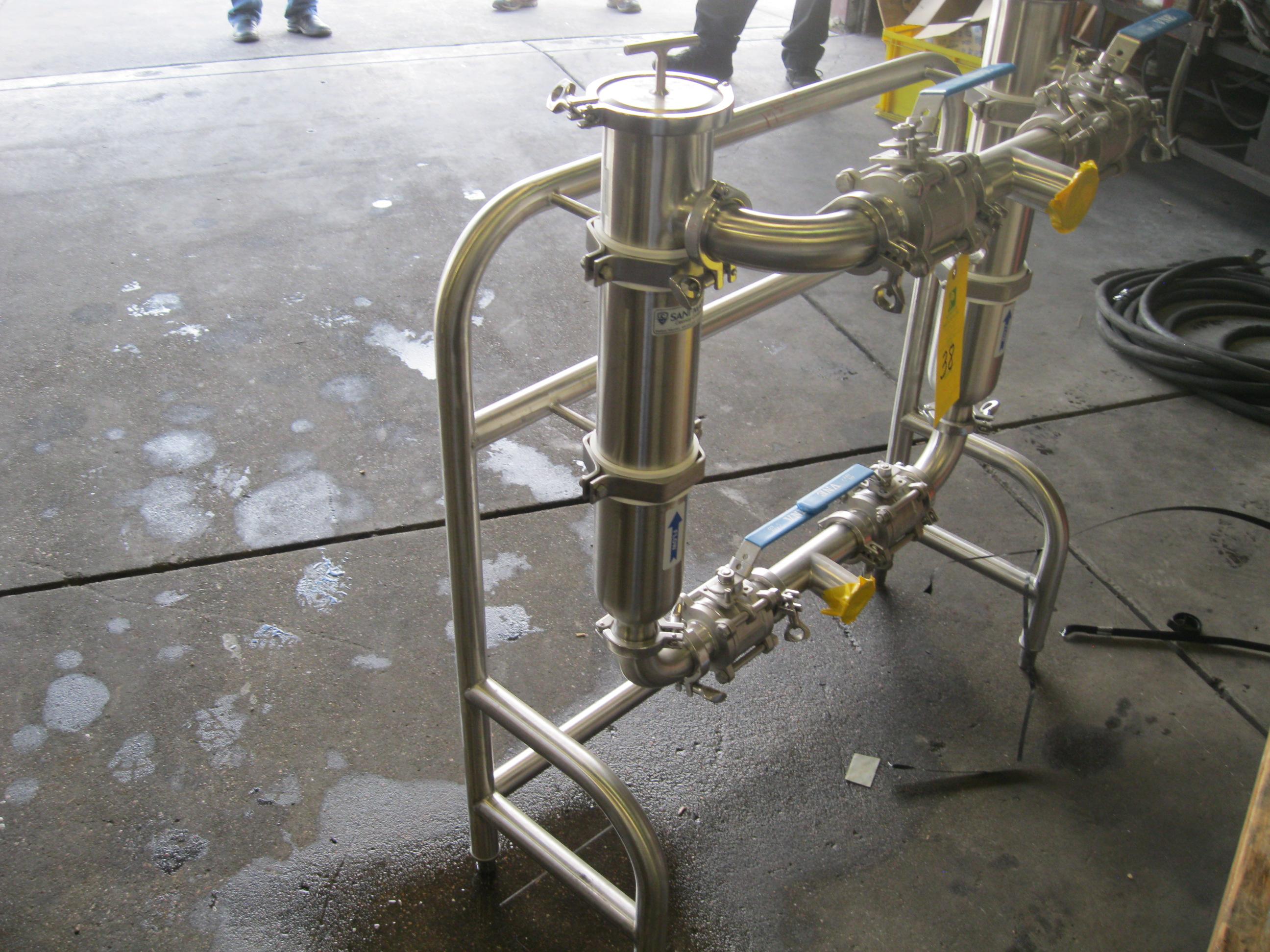 Used SANI-MATIC DUAL FILTER HOUSING (FOR CONTINUOUS FLOW ON STAND)