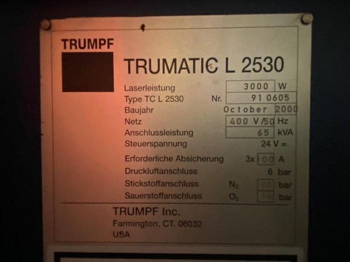 Used 2000 Trumpf Trumatic L2530 Flat Bed Laser