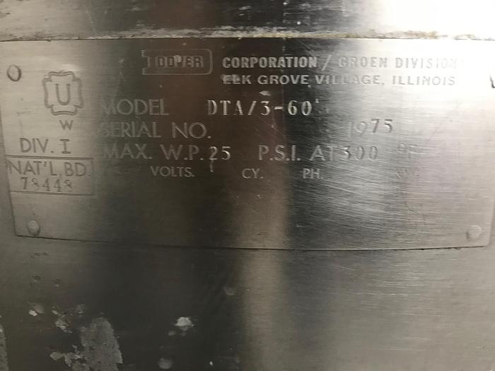 Used 60 GALLON DOVER GROEN KETTLE – MODEL DTA / 3-60 (#9404)