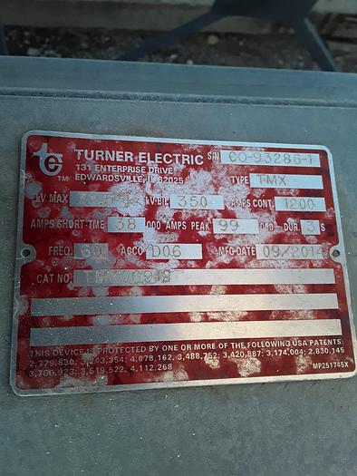 Surplus 2014 Turner Electric 72.5 kV,  Cat # TMX06912 Air Break Switch