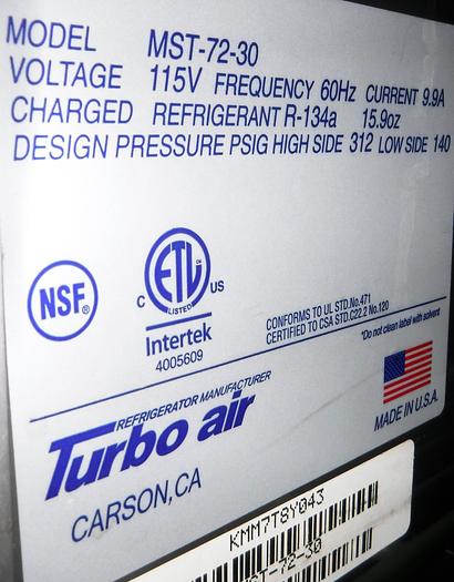 Used USED TURBO-AIR 3-DOOR REFRIGERATED SANDWICH PREP TABLE, MODEL MST-72-30