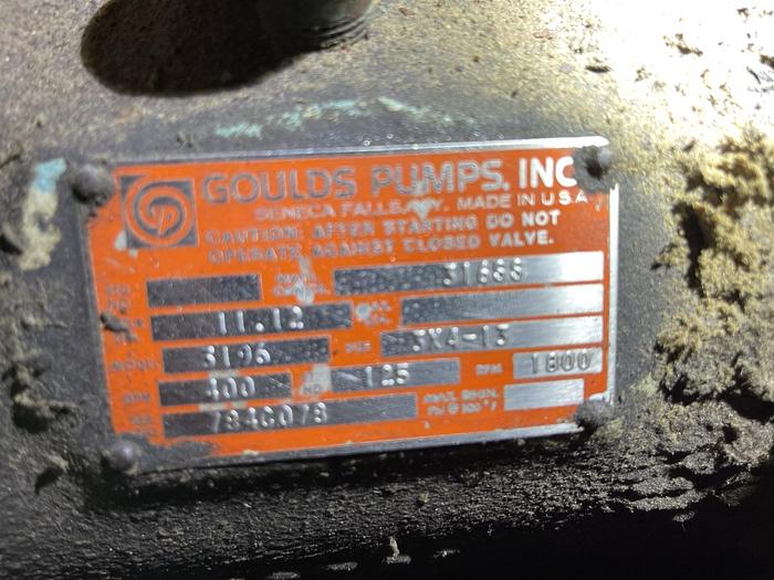 Used GOULD 3196 3X4-13 316 S/S CENTRIFUGAL PUMP 60 HP