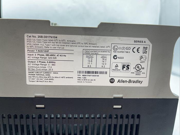 Used ALLEN BRADLEY 25B-D017N104 SER. A 10HP VFD SAME DAY SHIPPING