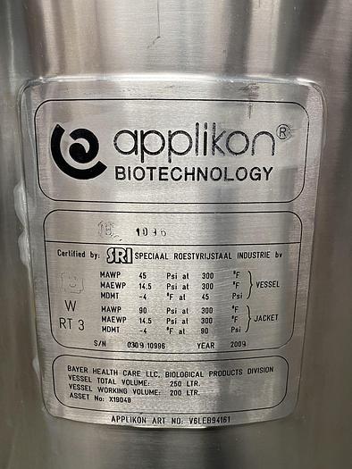 Used Applikon  250 LTR Jacketed Reactor w/ Agitator