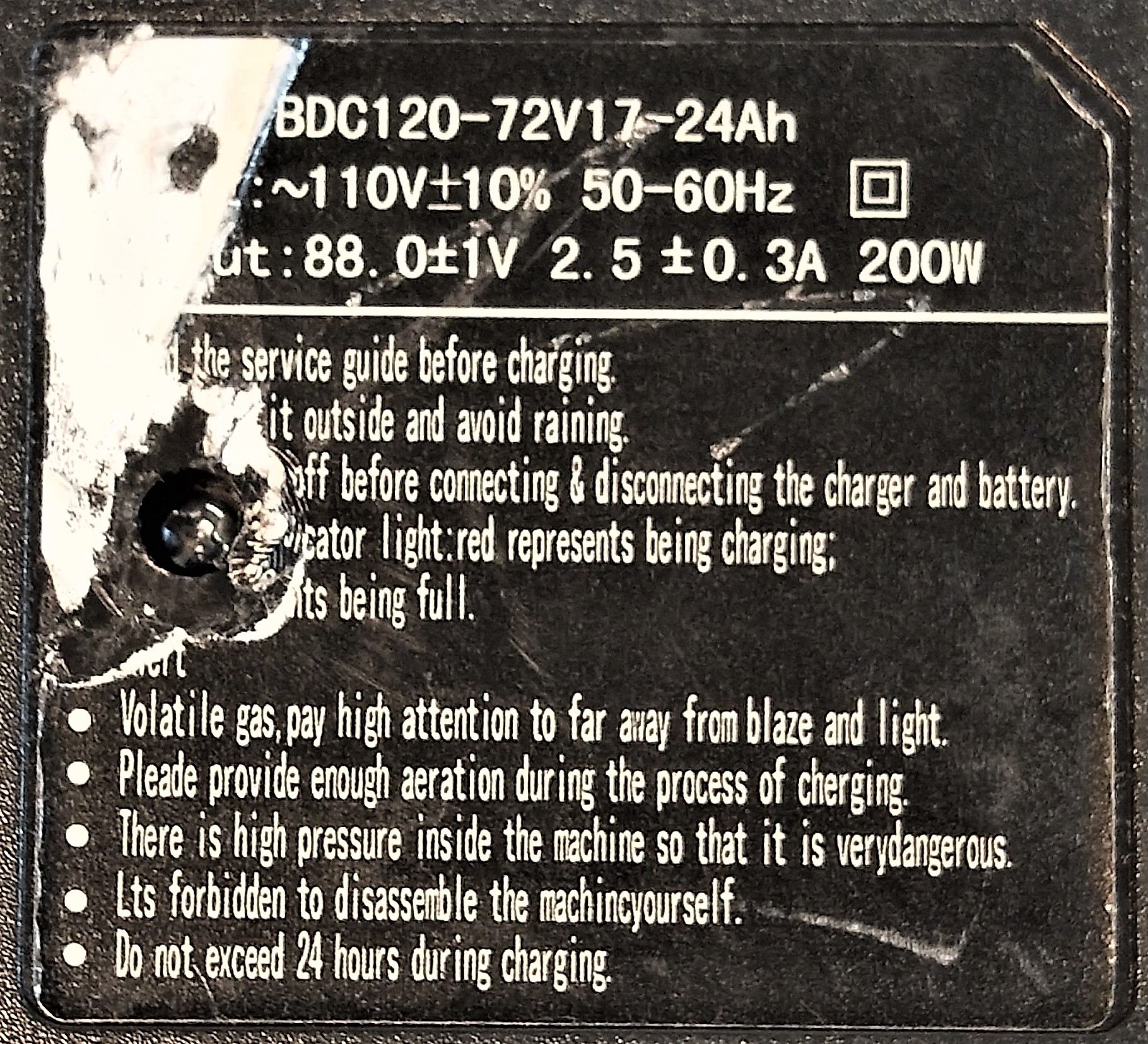 Used Baodechi BDC120 Battery Charger for Electric Bike - 72V, 24Ah