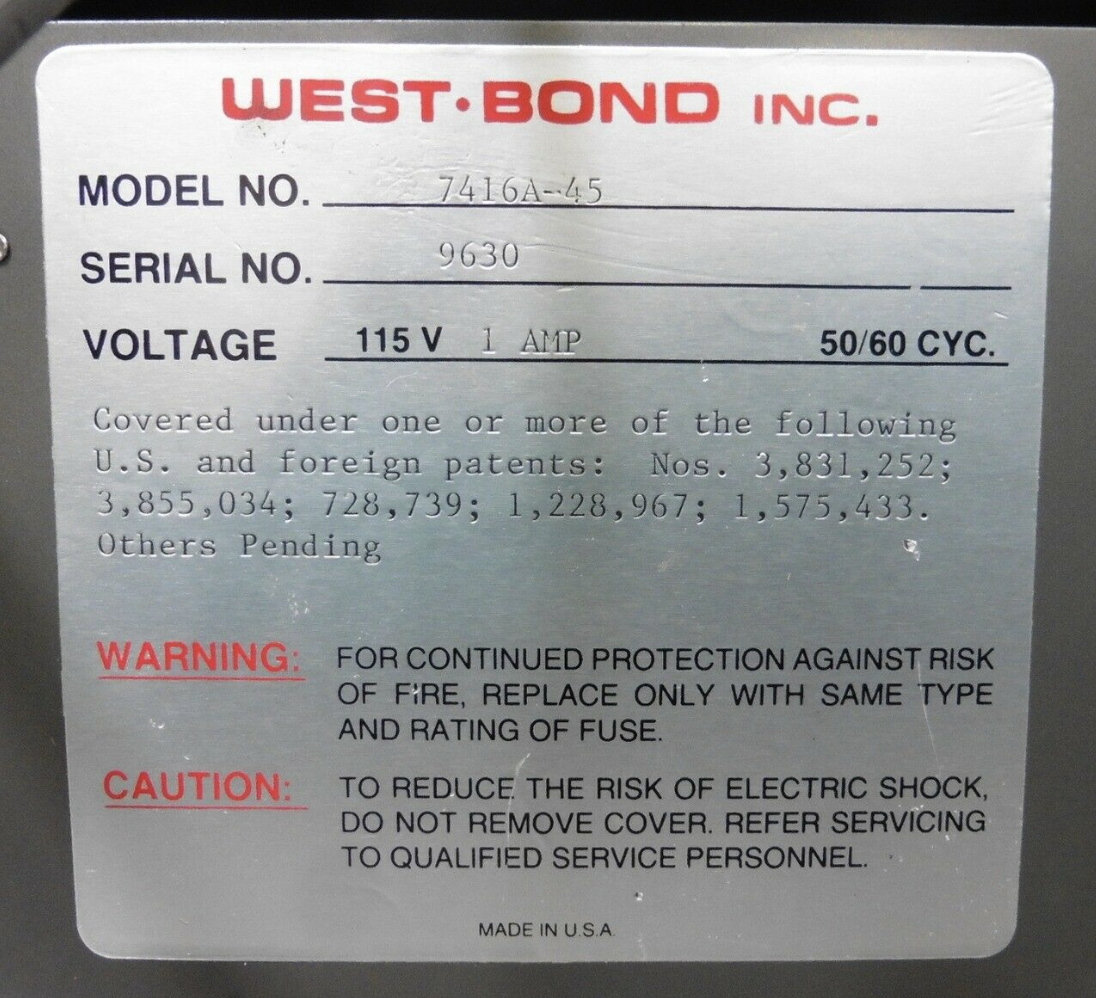 Used West-Bond 7400A Thermosonic Vertical Feed Deep Access Wedge Wire Bonder