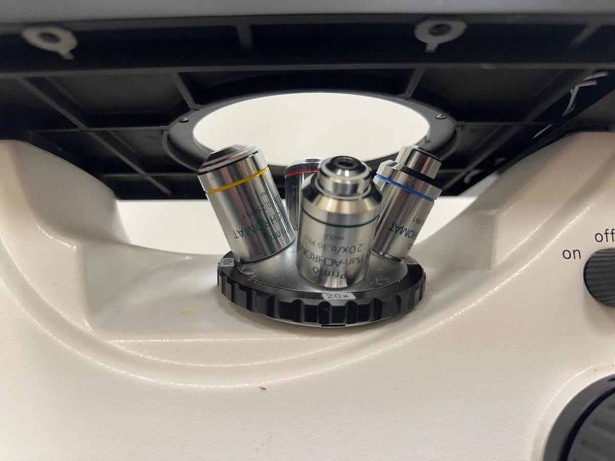 Used Zeiss Primo Vert Inverted Microscope w/ (4) Objectives 5X 10X 20X 40X & KL 1500