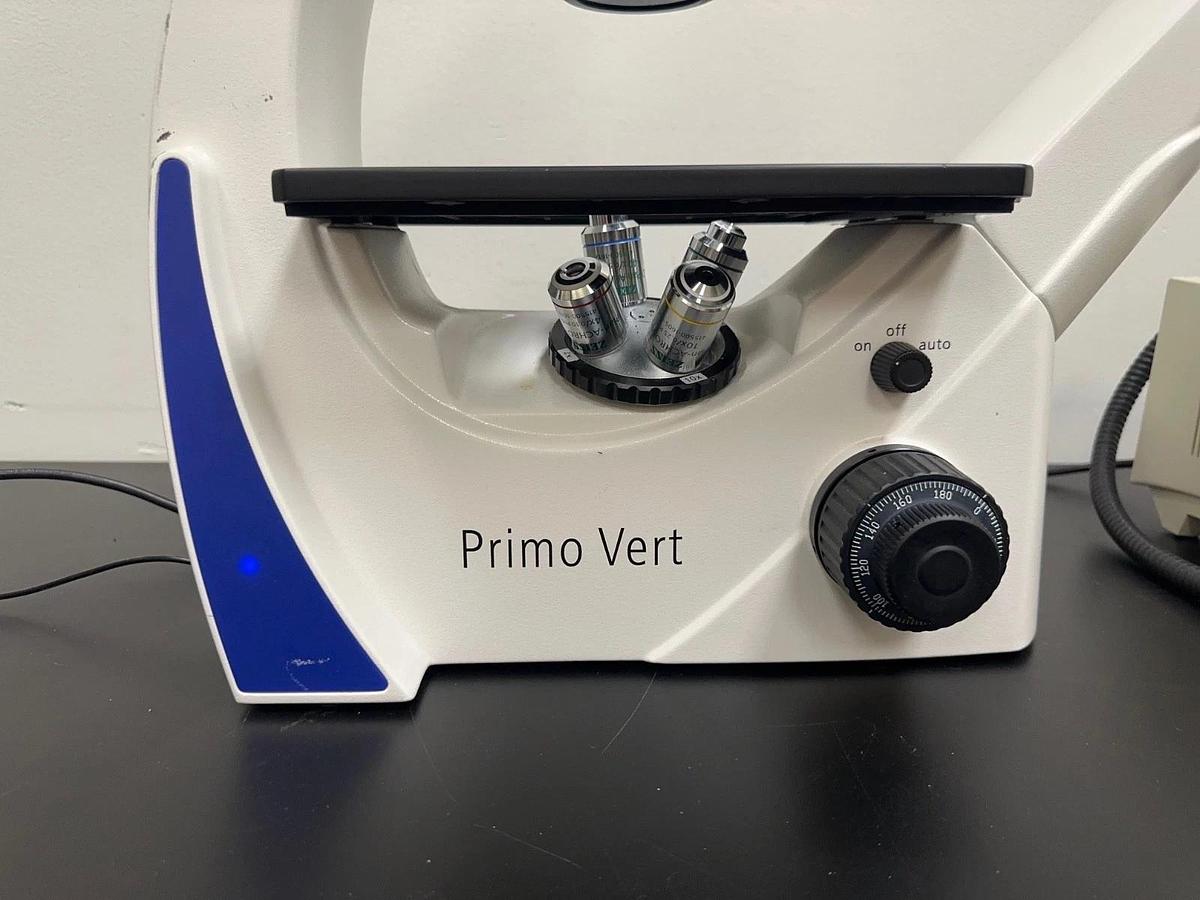 Used Zeiss Primo Vert Inverted Microscope w/ (4) Objectives 5X 10X 20X 40X & KL 1500