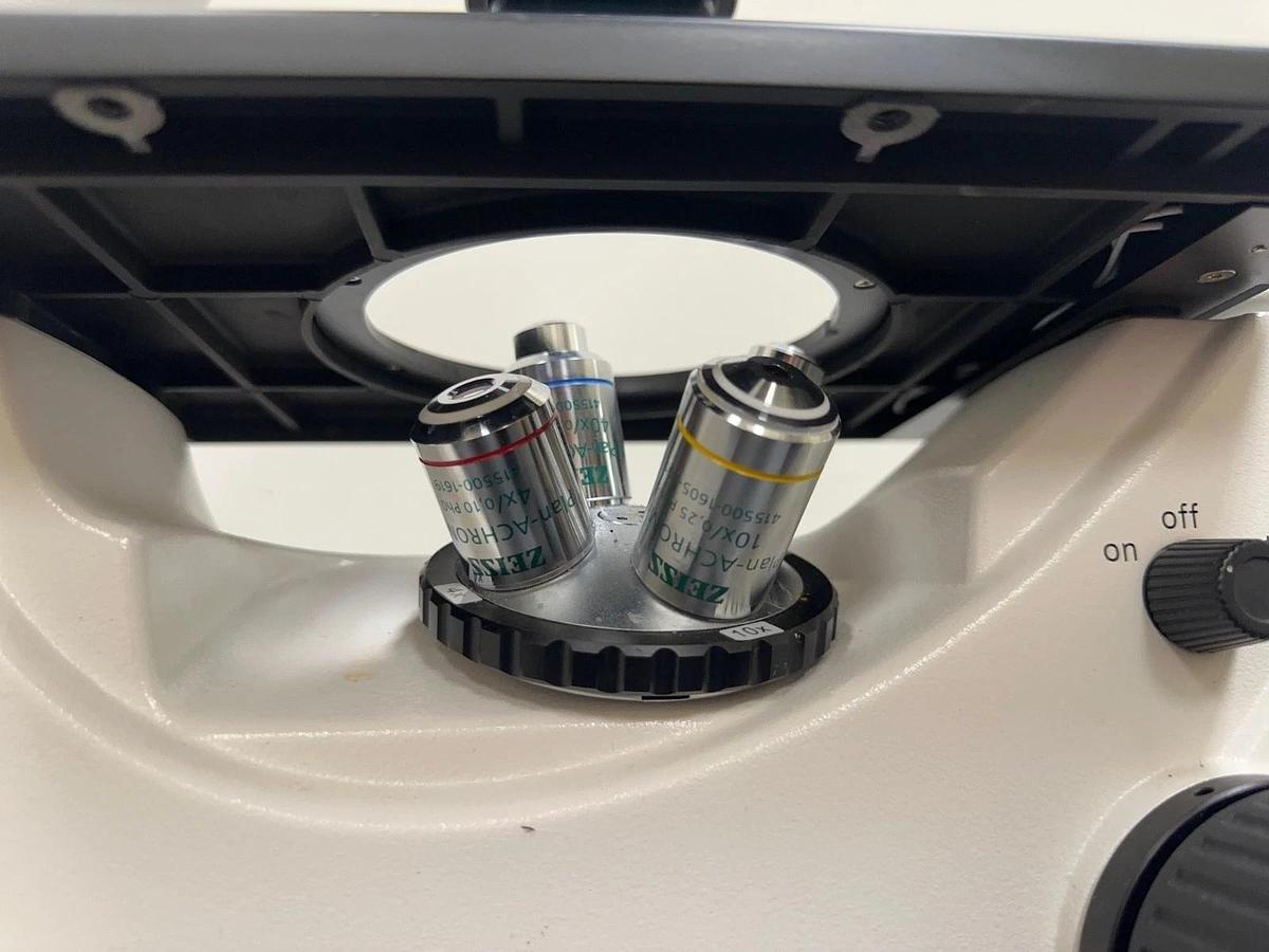 Used Zeiss Primo Vert Inverted Microscope w/ (4) Objectives 5X 10X 20X 40X & KL 1500