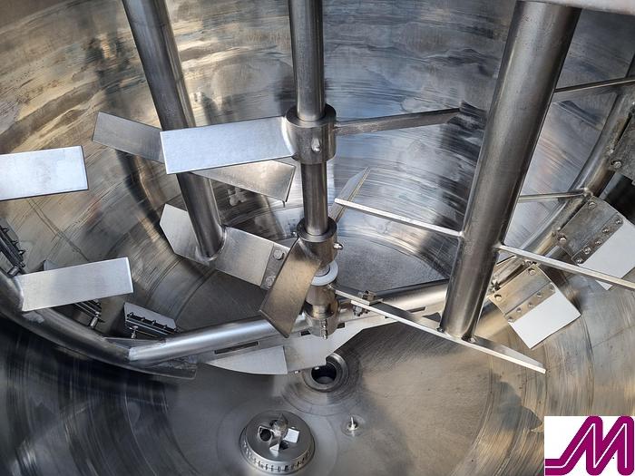 Used Giusti 1,200 Litre Jacketed Pan with Bottom Mounted High Shear Mixer and Contra Rotating Agitator