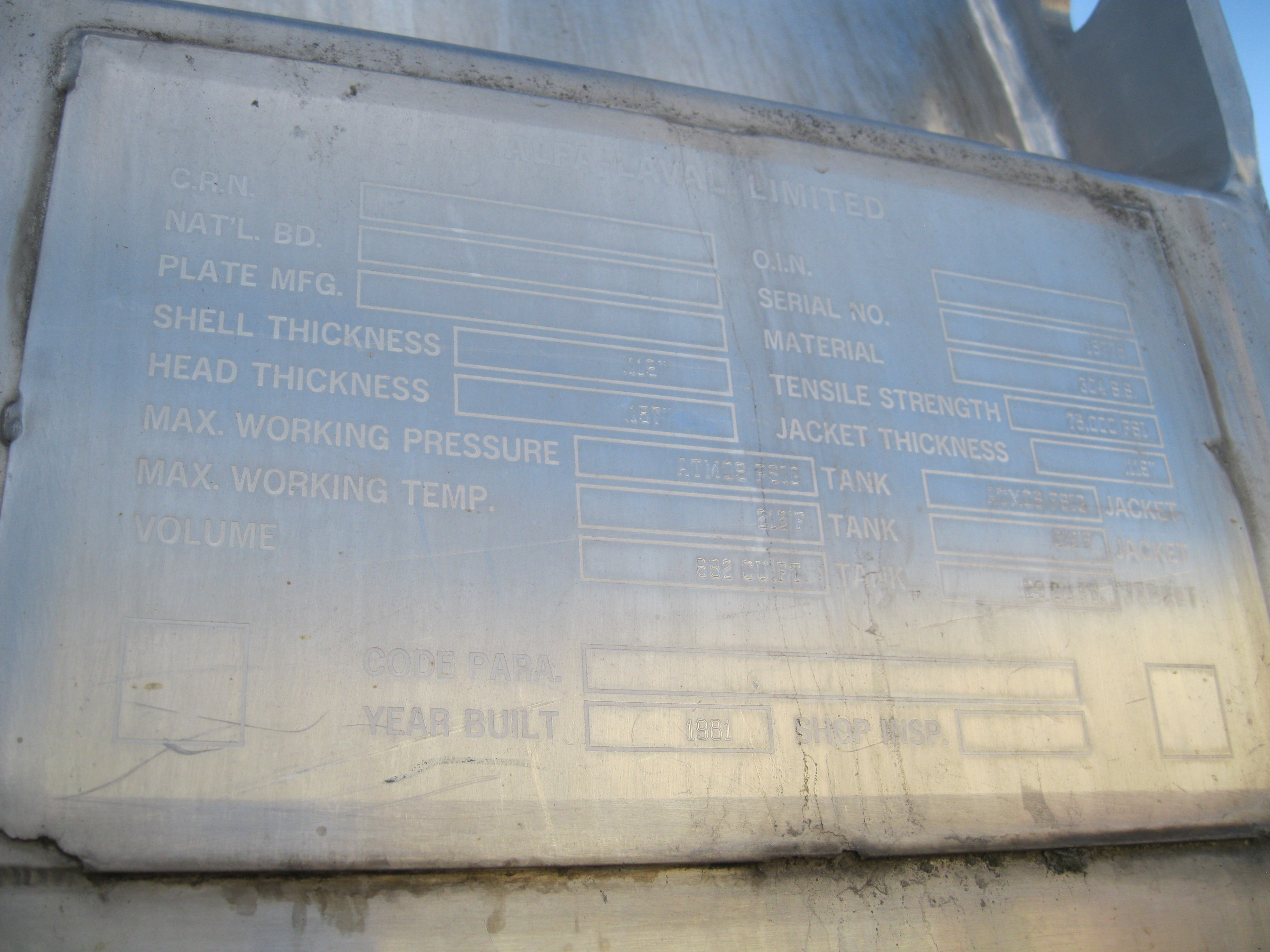 Used 4000 GALLON CHEESE VAT, ALFA LAVAL MODEL OST