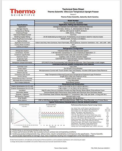 Used Thermo Scientific TSU600A Ultra-Low Temperature Freezer -86°C 28.8 Cu Ft
