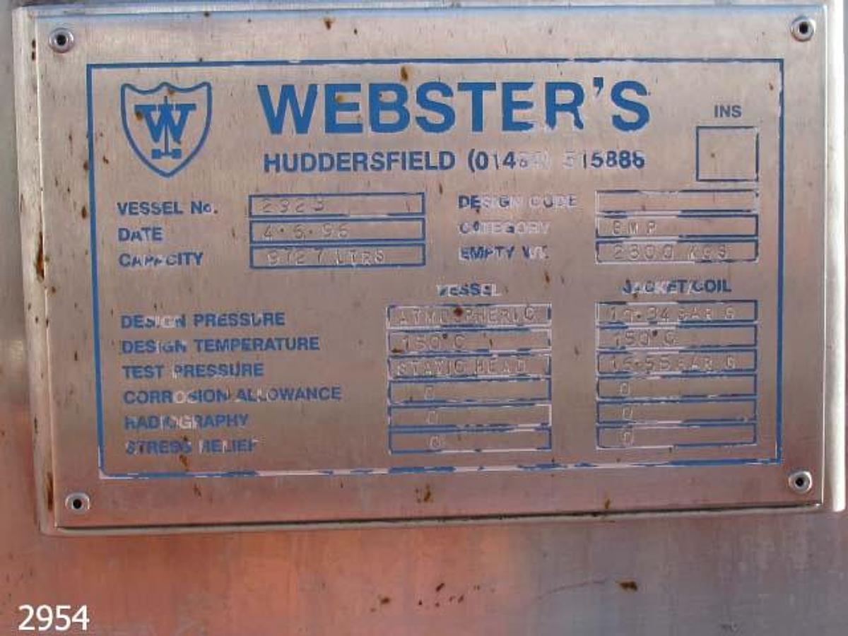 Used WEBSTERS jacketed process vessel