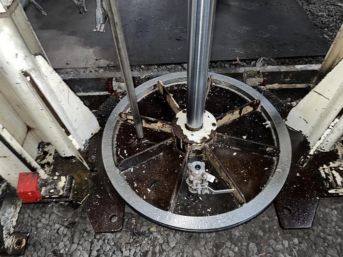 Used 100 GALLON ROSS TRIPLE MOTION MIXER - MODEL PVM-100 - S/S - VACUUM - 2 JACKETED MIX CANS - WITH DISCHARGE RAM