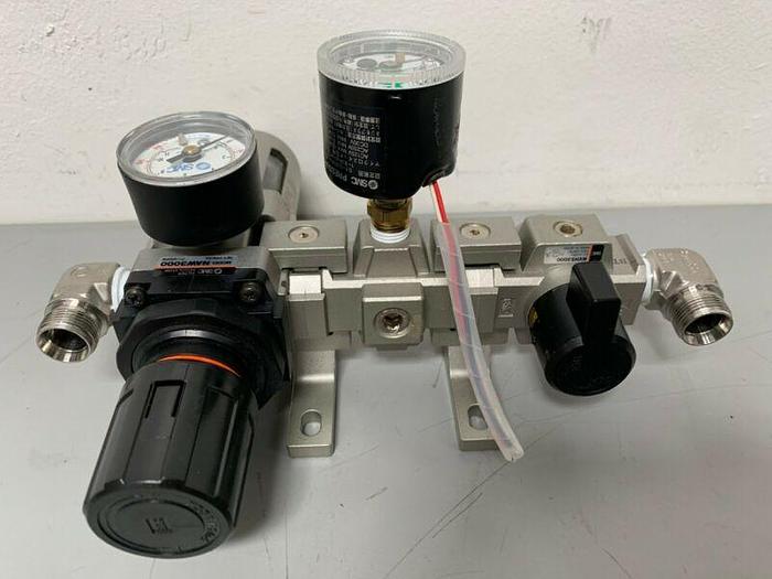 Used SMC NAW3000 Filter Regulator & NVHS3000 Valve w/ Pressure Gauges & 1" Fittings