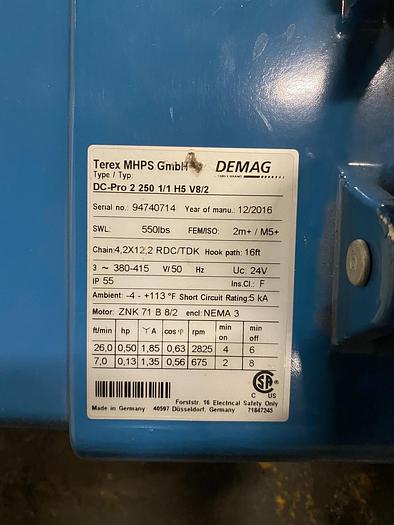 Used 2016 Demag  DCPRO 2-250 1/1 H5