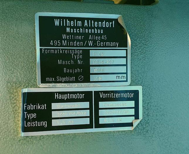 Used 1988 ALTENDORF Format panel machines Altendorf F 45