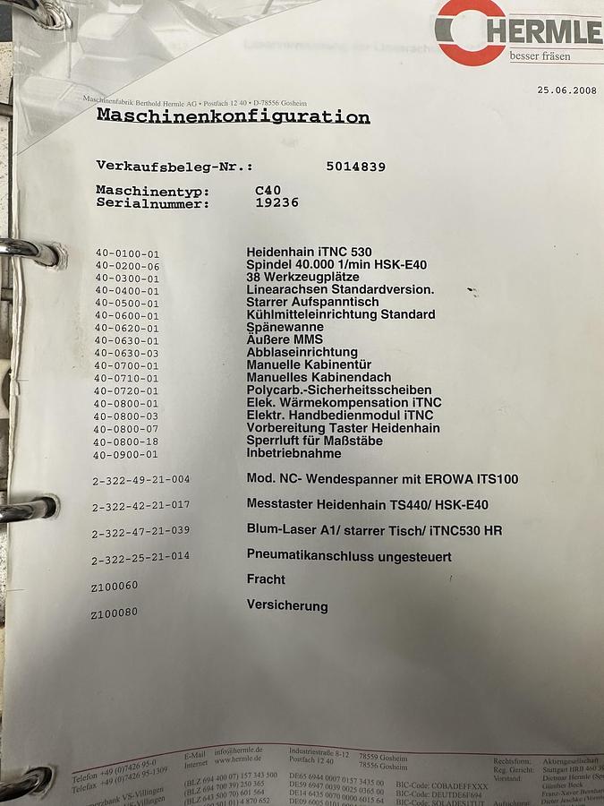 Gebruikt HERMLE C40 V (42.000 rpm spindel)