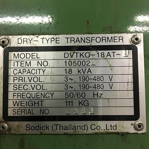 Used 18 Kva Multi-tap Sodick Transformer,