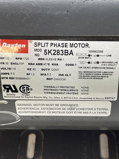 Used Dayton 5K283BA 1 Phase 1/2HP