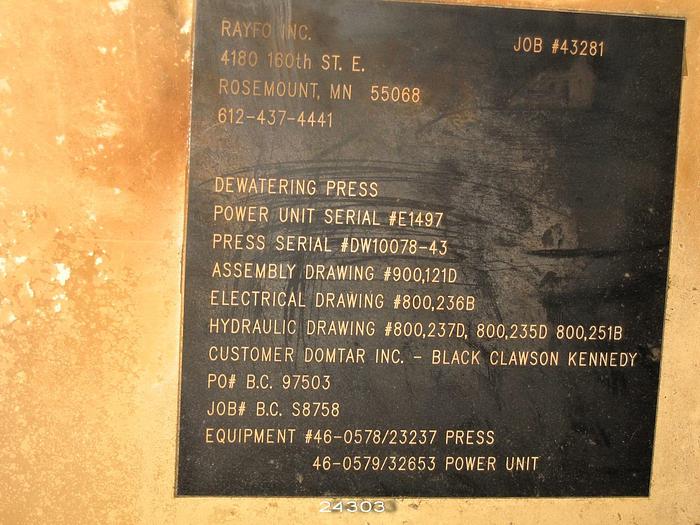 Used Rayfo  Rayfo Compactor With Hydraulic Unit, 20 Hp Motor, 1800 Rpm, 575V.  For Processing Wet Waste. #24303