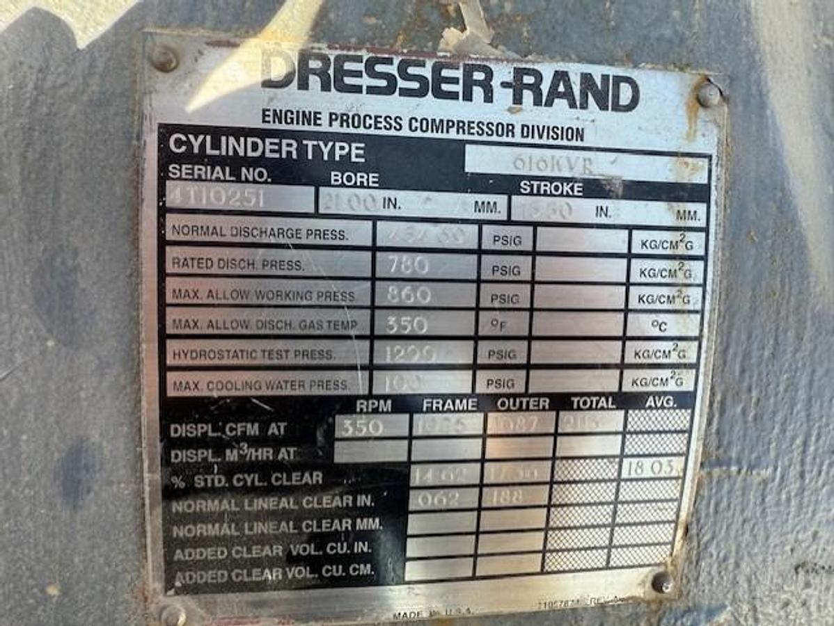 Used Dresser Rand 21” x 15.5” stroke 616KVR 860 # Cylinder SN 4T10251 PN MLH60829G5