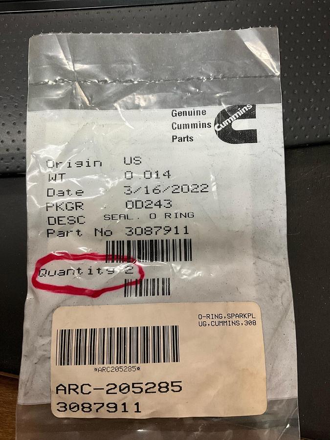 Cummins O-ring Seal PN: 3087911 