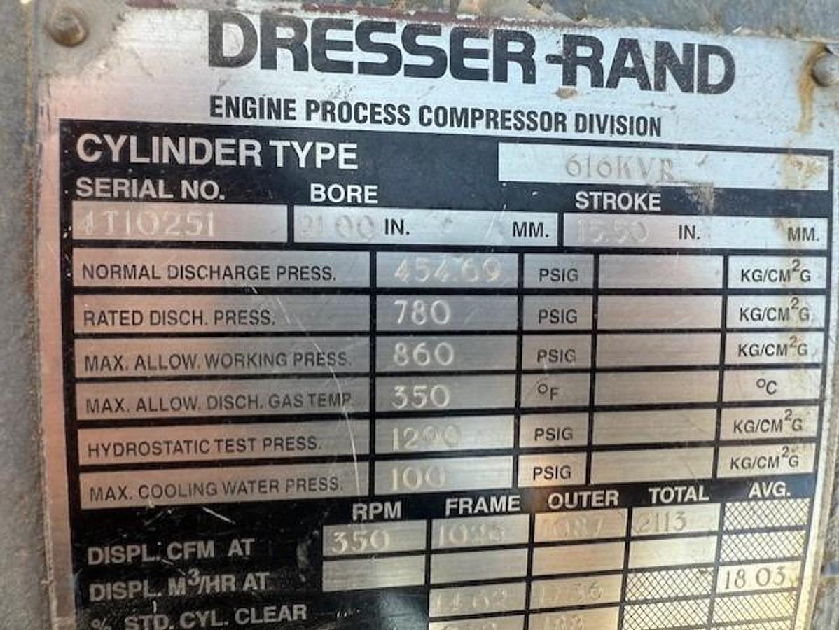 Used Dresser Rand 21” x 15.5” stroke 616KVR 860 # Cylinder SN 4T10251 PN MLH60829G5