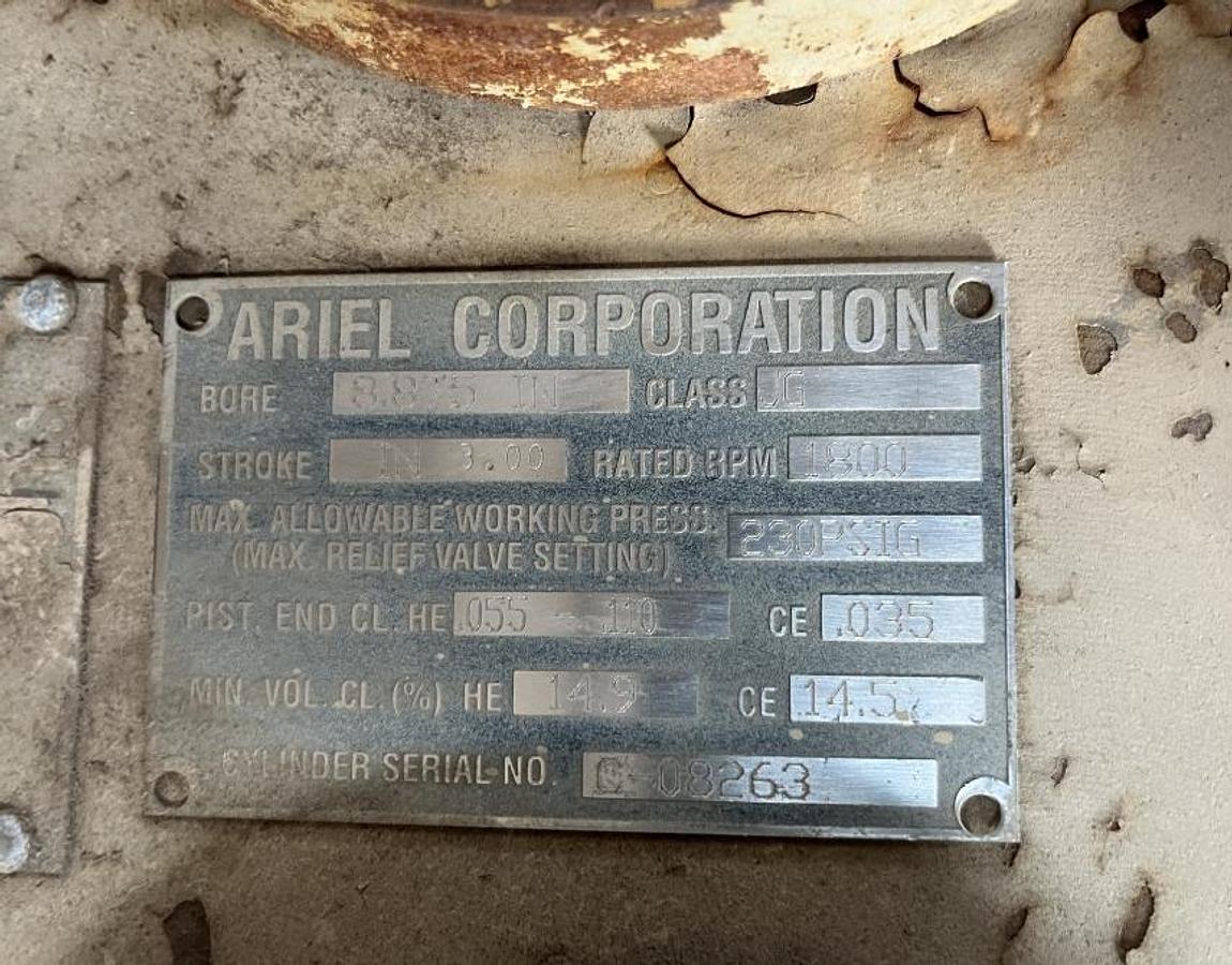 Used CAT  Gas Compressor Package Model G3408TA S/N 6NB01289 Ariel Model JGA-4-3 Stage S/N F-14205 Size 8 7/8 x 8 7/8 x 6.5 x 4.125 x 3” Stroke