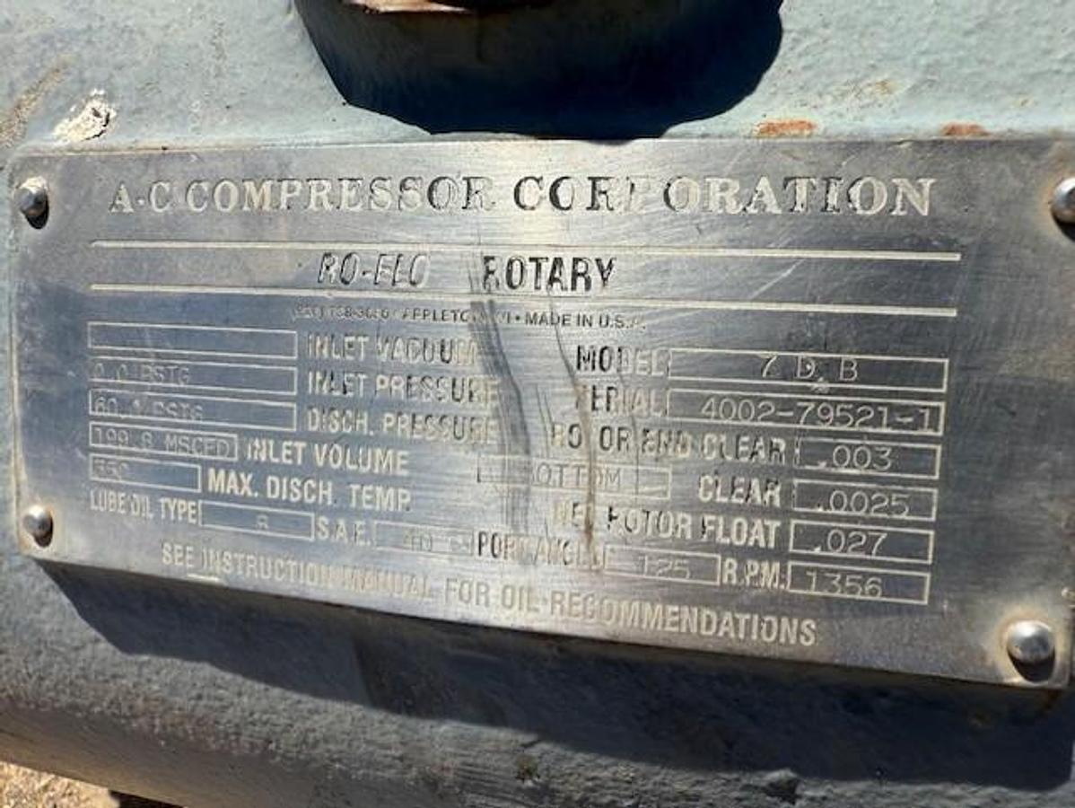 Used AC RoFlo 7DB Rotary Vane Compressor SN 4002-79521-1