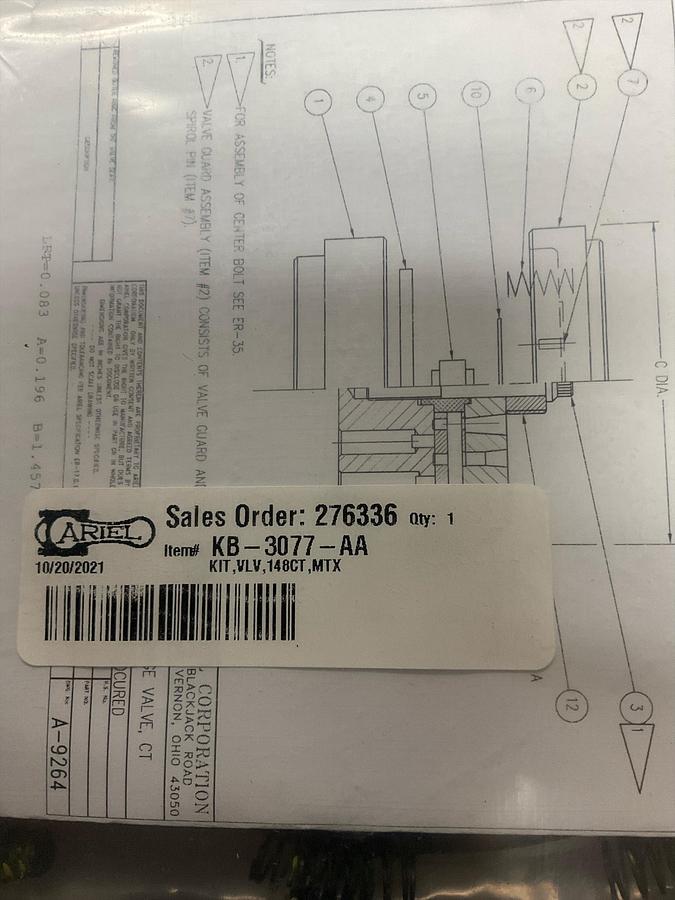 ARIEL KIT,VLV,148CT,MTX PN: KB-3077-AA