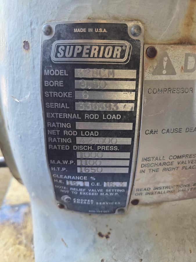 Used White Superior 9.5" x 6" Stroke 628CM 1100# Cylinder SN: 336393