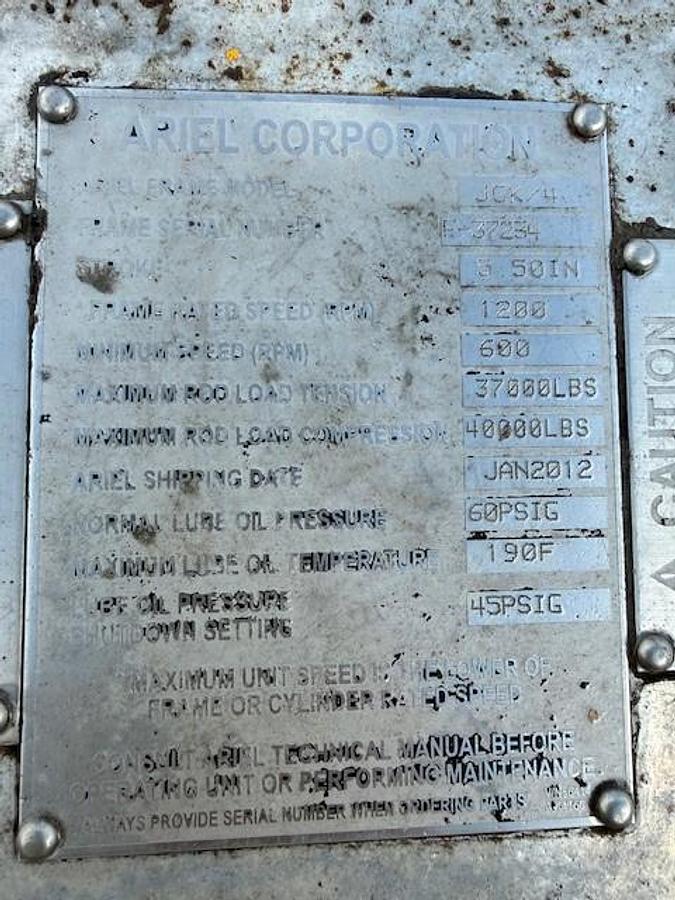 Used Ariel JGK-4 Compressor Frame SN F-37234 with (2) 11” x (2) 6.25” JGK Cylinders 