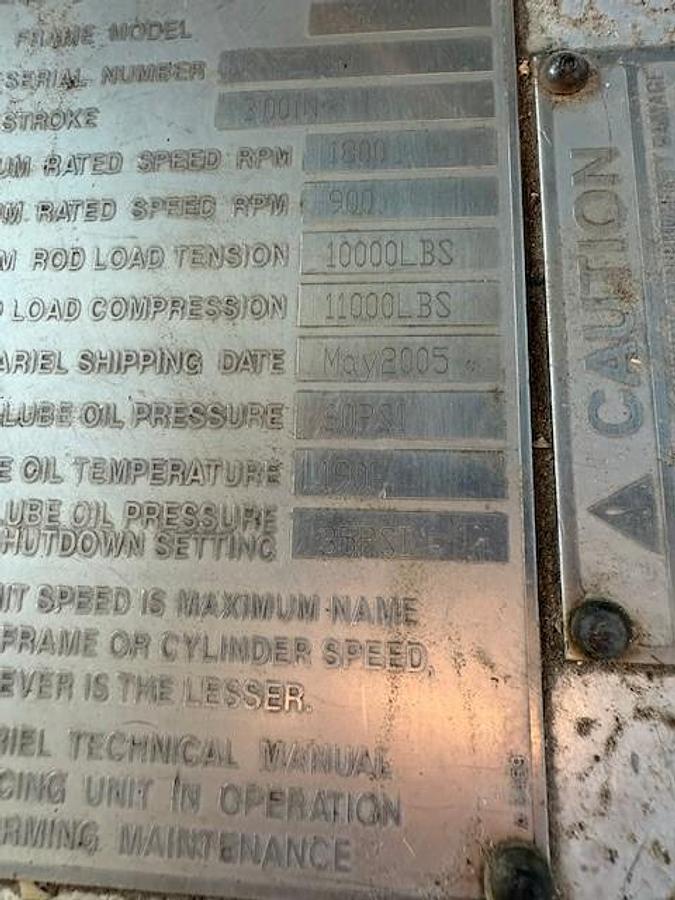 Used 600 HP / Ariel JGA-4 SN F-21749 Four Stage CNG Compressor Package Size 6.125” x 4.125” x 3.375” x 3.375” x 1.75” x 1.75” with ACE E721 Cooler