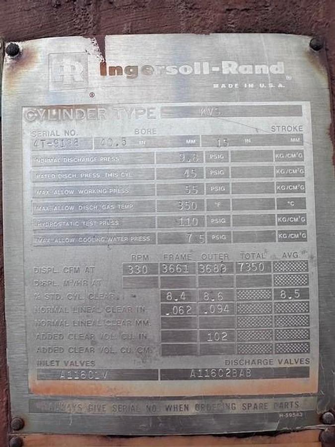 Used Ingersoll Rand 40.5” x 15” stroke KVS 55 # Cylinders SN 4T-9182, 4T-9198