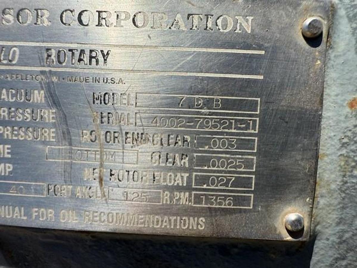 Used AC RoFlo 7DB Rotary Vane Compressor SN 4002-79521-1