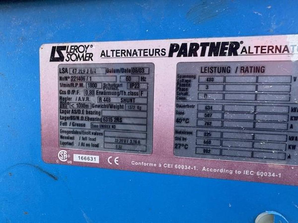 Used Waukesha L36GSID / Leroy Somer 550 KW Natural Gas Generator Set SN C-17682/1