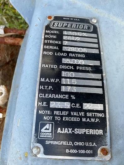 Used White Superior 26.5” 130CX 115# Cylinder SN 328006
