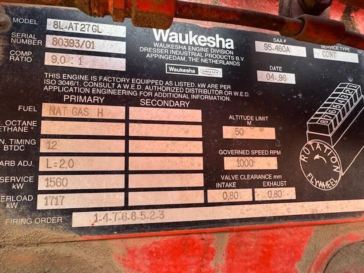 Used Waukesha 8LAT27GL Natural Gas Engine SN: C-80393/01