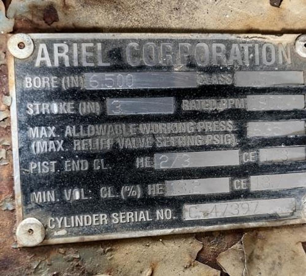 Used CAT  Gas Compressor Package Model G3408TA S/N 6NB01289 Ariel Model JGA-4-3 Stage S/N F-14205 Size 8 7/8 x 8 7/8 x 6.5 x 4.125 x 3” Stroke