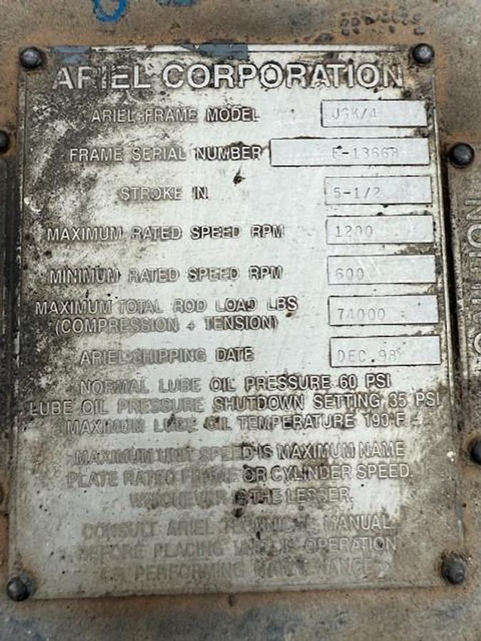Used Waukesha L7042GSI / Ariel JGK-4 Two Stage Compressor Package SN F-13668 Size 9.125" x 9.125" x 6.25" x 6.25"  with 156FI Cooler