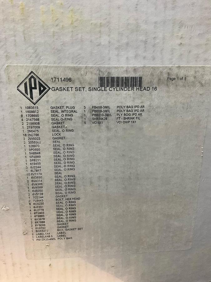 IPD  GASKET SET, SINGLE CYLINDER HEAD 16 PN: 1711496