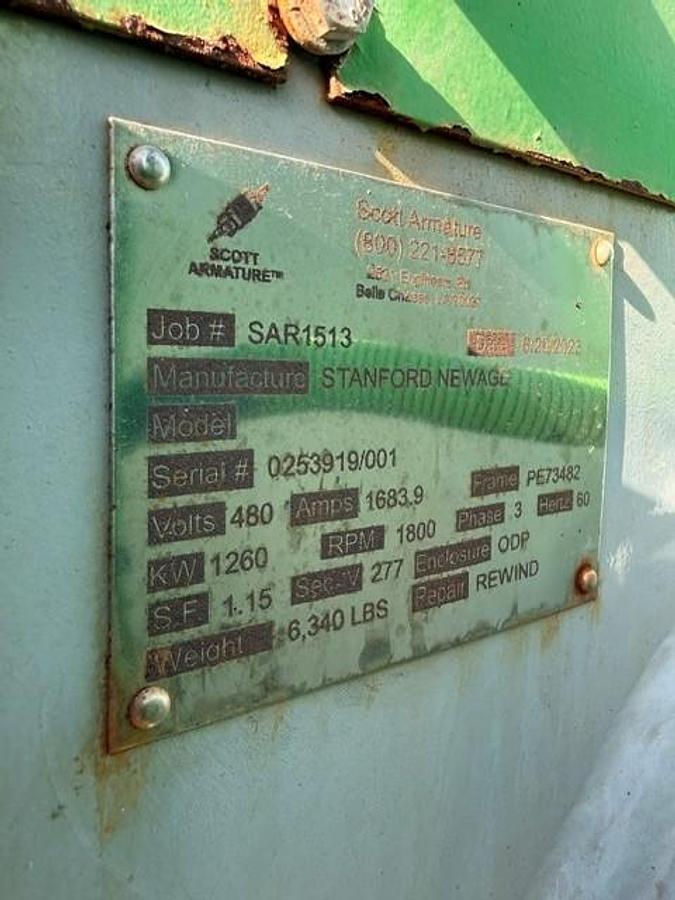Used Jenbacher Genset Model J-320GS S/N 1239634 1095 KW 1800 RPM 60 Hz 3 Phase 480/277 Volts